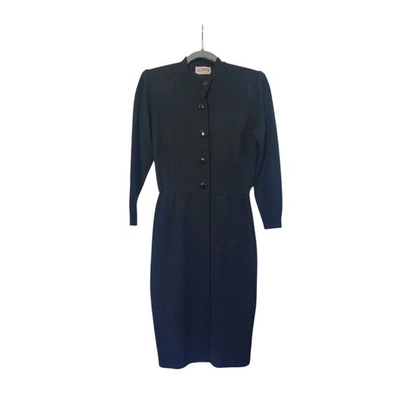 St John Marie Gray Vintage Black Santana Knit Front-Button Midi Dress, Size 6 - Picture 1 of 13